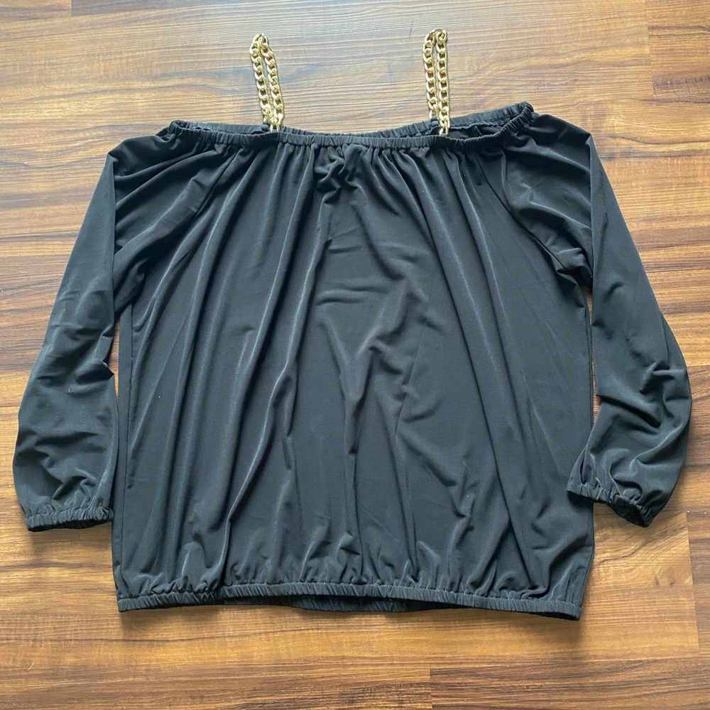 Off the shoulder black top with chains, MK large.